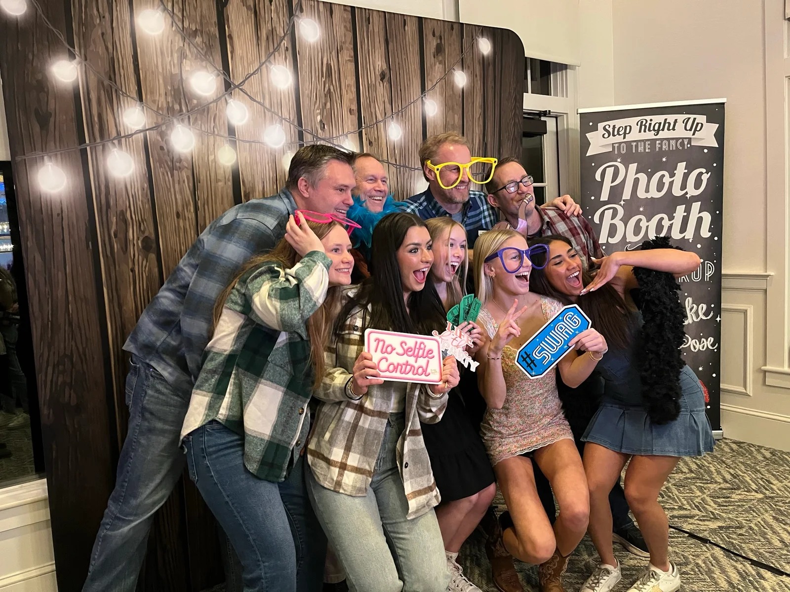 Wedding party with props